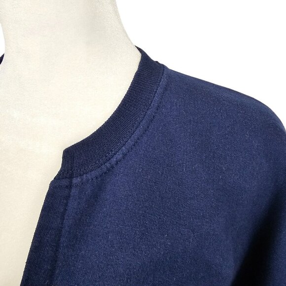 VTG Womens LG Sweater Open Cardigan Jerzees Patchwork Heart Navy Blue Applique - Picture 11 of 16